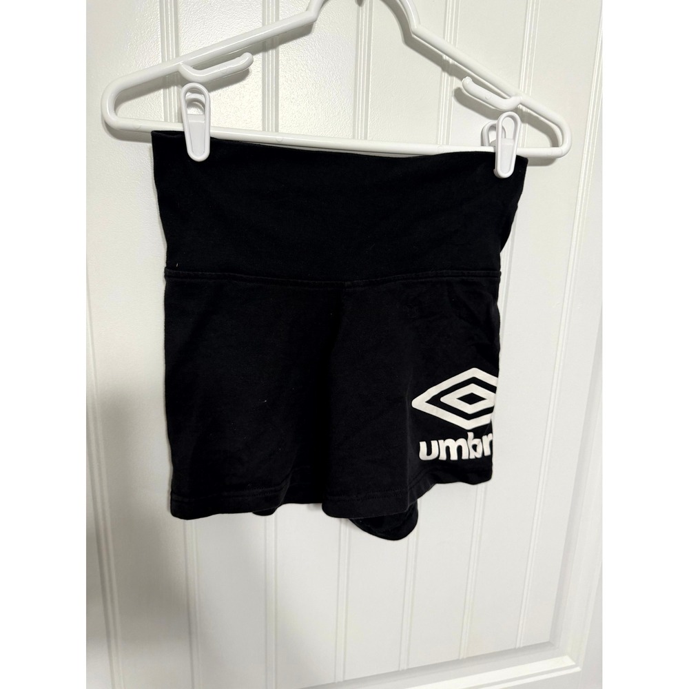 Umbro Athletic Shorts Girls Large 14 Black Logo High Waist Soccer Gym